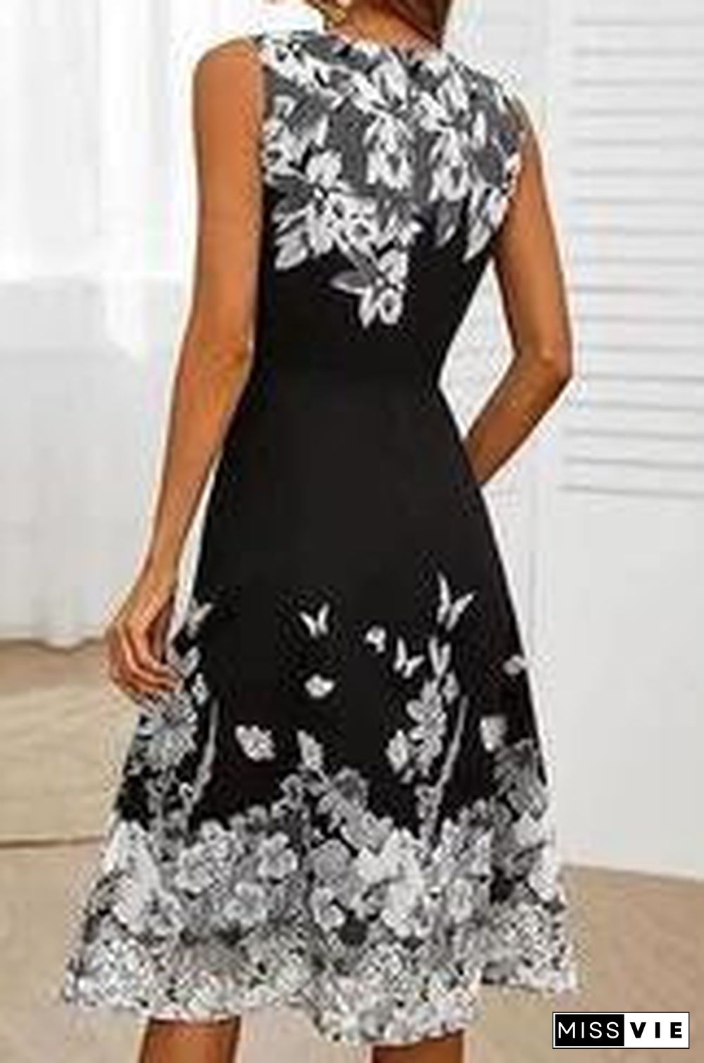 Butterfly Floral Print Sleeveless Dress