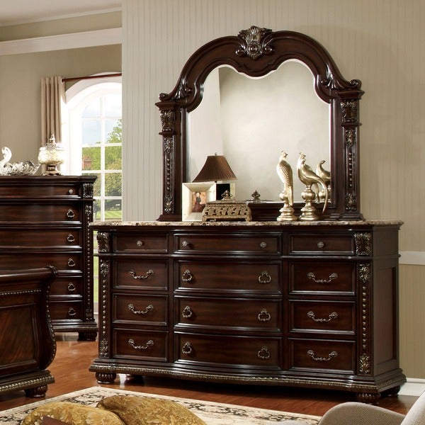 Furniture of America Dame Cherry 2-piece Dresser and Mirror Set - - 12829125