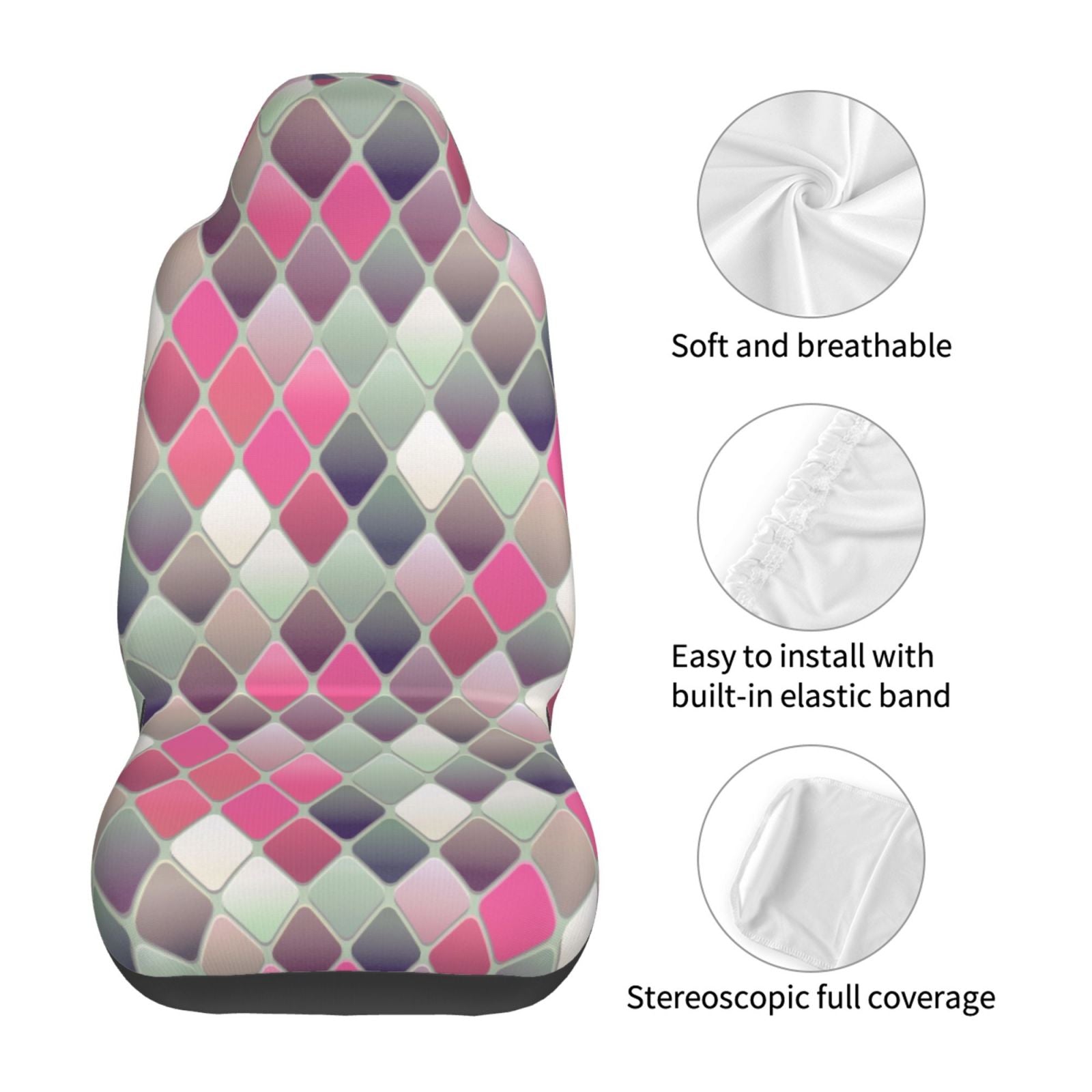 TEQUAN Front Seat Covers， Colorful Diamond Shape Tile Pattern 2 Piece Car Seat Cover Fit Most Car SUV Truck Van