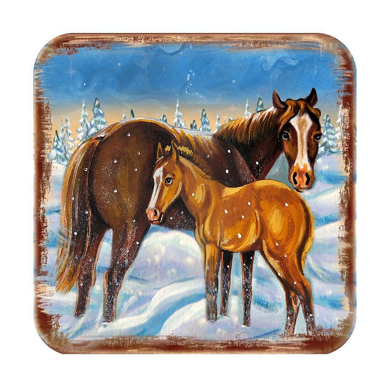 Horsey Wooden Cork Coasters Gift Set of 4 by Nature Wonders