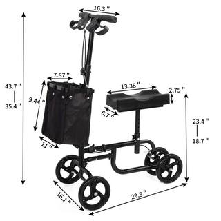 Tatayosi Black Folding Knee Scooter Steerable Leg Walker in Iron with Bag and Dual Braking System J-H-W104146405