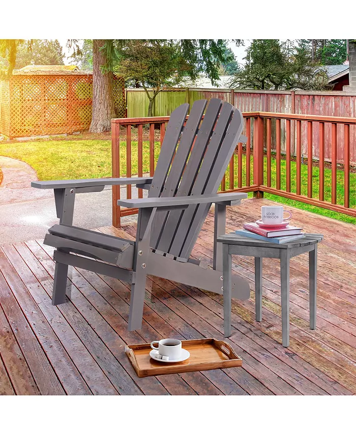 Simplie Fun Adirondack Chair Solid Wood Outdoor Patio Furniture for Backyard Garden Lawn Porch -Dark Gray