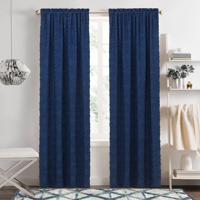 Kate Aurora Contemporary Geometric Shabby Diamond Clipped Rod Pocket Single Window Curtain Panel