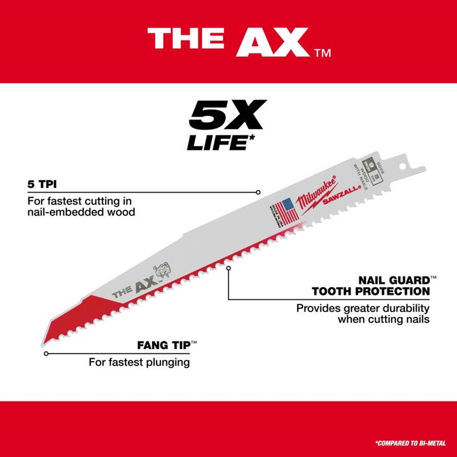 MW The AX 9 in. Bi-Metal Demo Reciprocating Saw Blade 5 TPI 1 pk