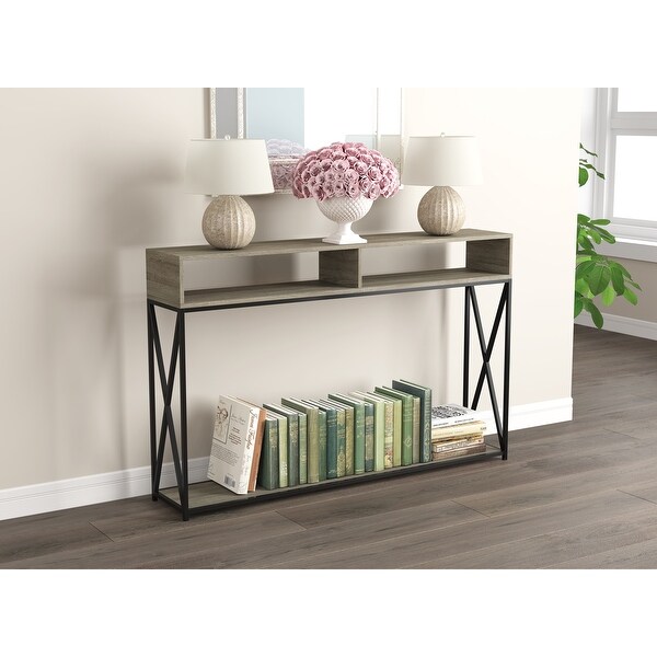 Console Table 47.25L Dark Taupe 2 Open Shelves Black Metal - 47' x 9' x 30' - 47' x 9' x 30'