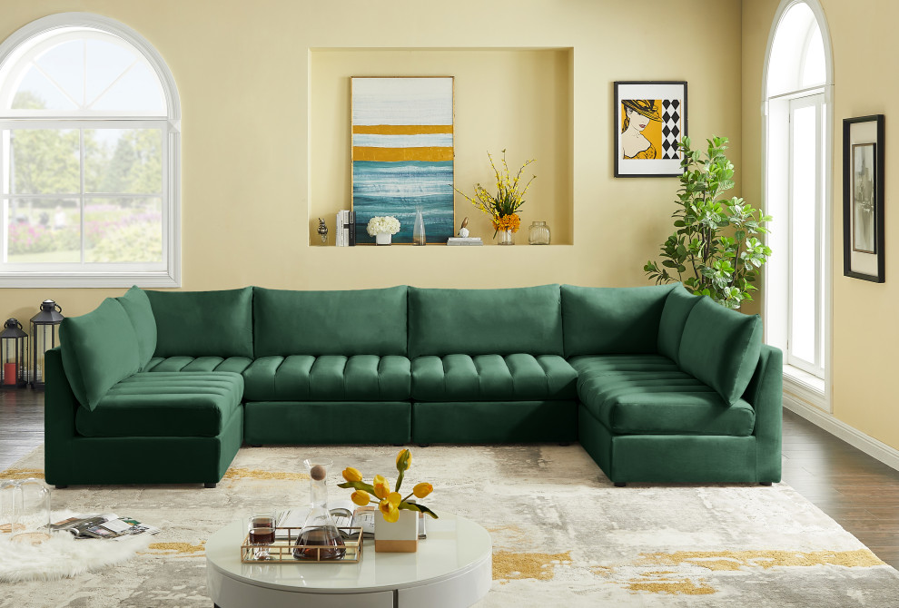 Jacob Velvet Upholstered U Shaped Modular Sectional   Contemporary   Sectional Sofas   by Meridian Furniture  Houzz