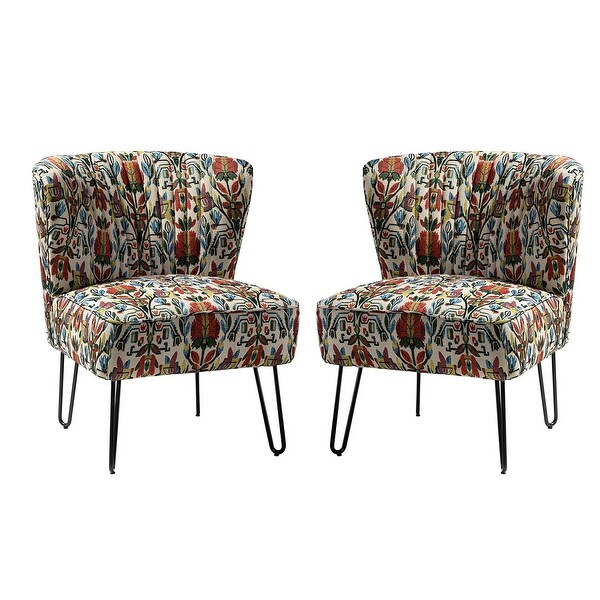 Estebana Contemporary Upholstered Side Chair with Floral Pattern Set of 2 by HULALA HOME