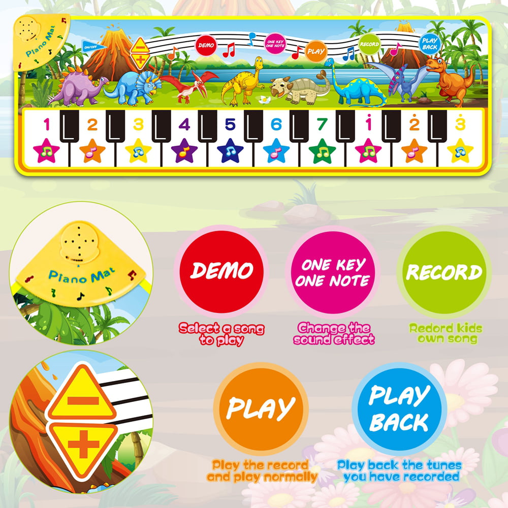 LAYADO Baby Piano Mat for Toddlers 1-3 Years Old， 43 x 14 inch Floor Keyboard Musical Dance Play Mat Pad Early Learning Toys Gift