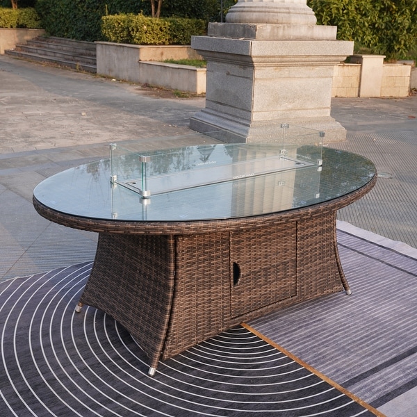 Moda Furnishings Outdoor Wicker Oval Gas Fire Pit Table (TABLE ONLY)