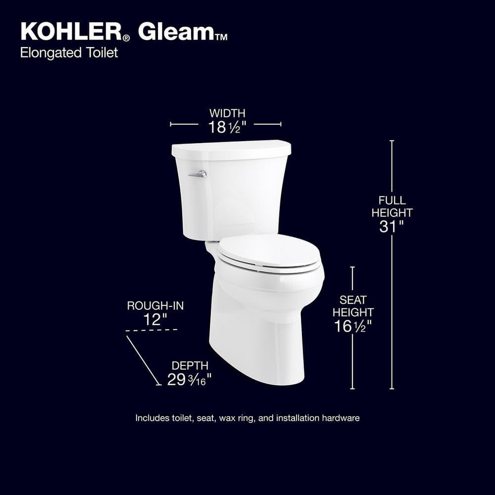 KOHLER Gleam 2Piece Chair Height Elongated Skirted 128 GPF Single Flush Toilet in White with Slow Close Seat