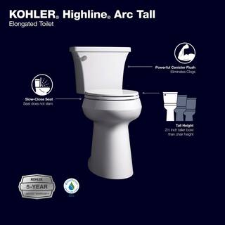 KOHLER Extra Tall Highline Arc Complete Solution 2-piece 1.28 GPF Single Flush Elongated Toilet in White (Seat Included) 78305-0