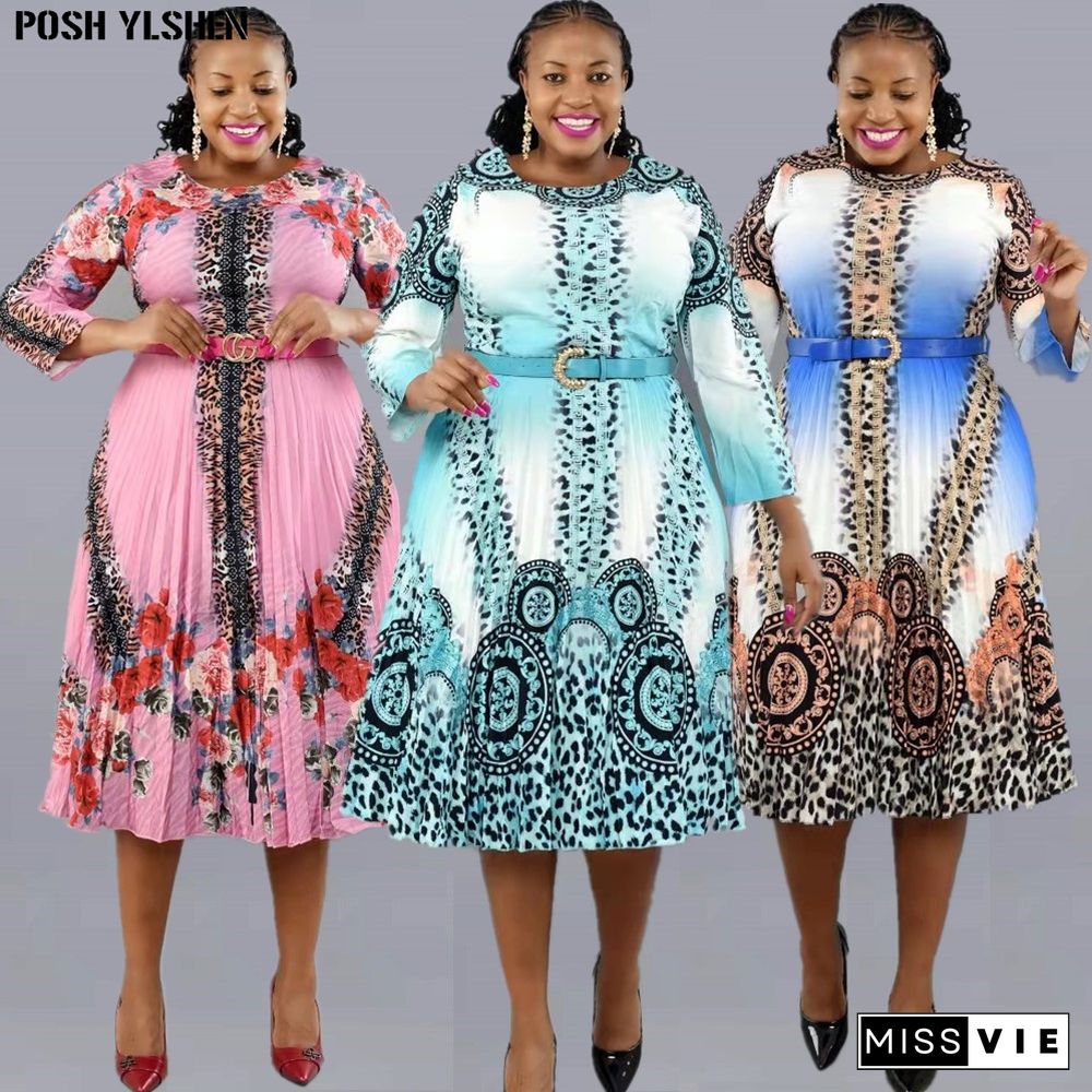 Print Pleated Dress Summer Clothes African Dresses For Women Club Outfit Dashiki Ankara Evening Party Robe Femme Africa Clothing