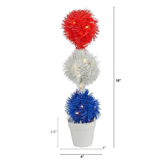 Nearly Natural 18 in Red White And Blue americana Artificial Topiary Plant With 35 Warm Led Lights