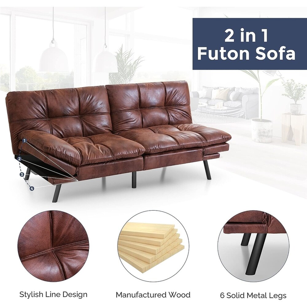 Modern Linen Futon with Memory Foam and Adjustable Armrests