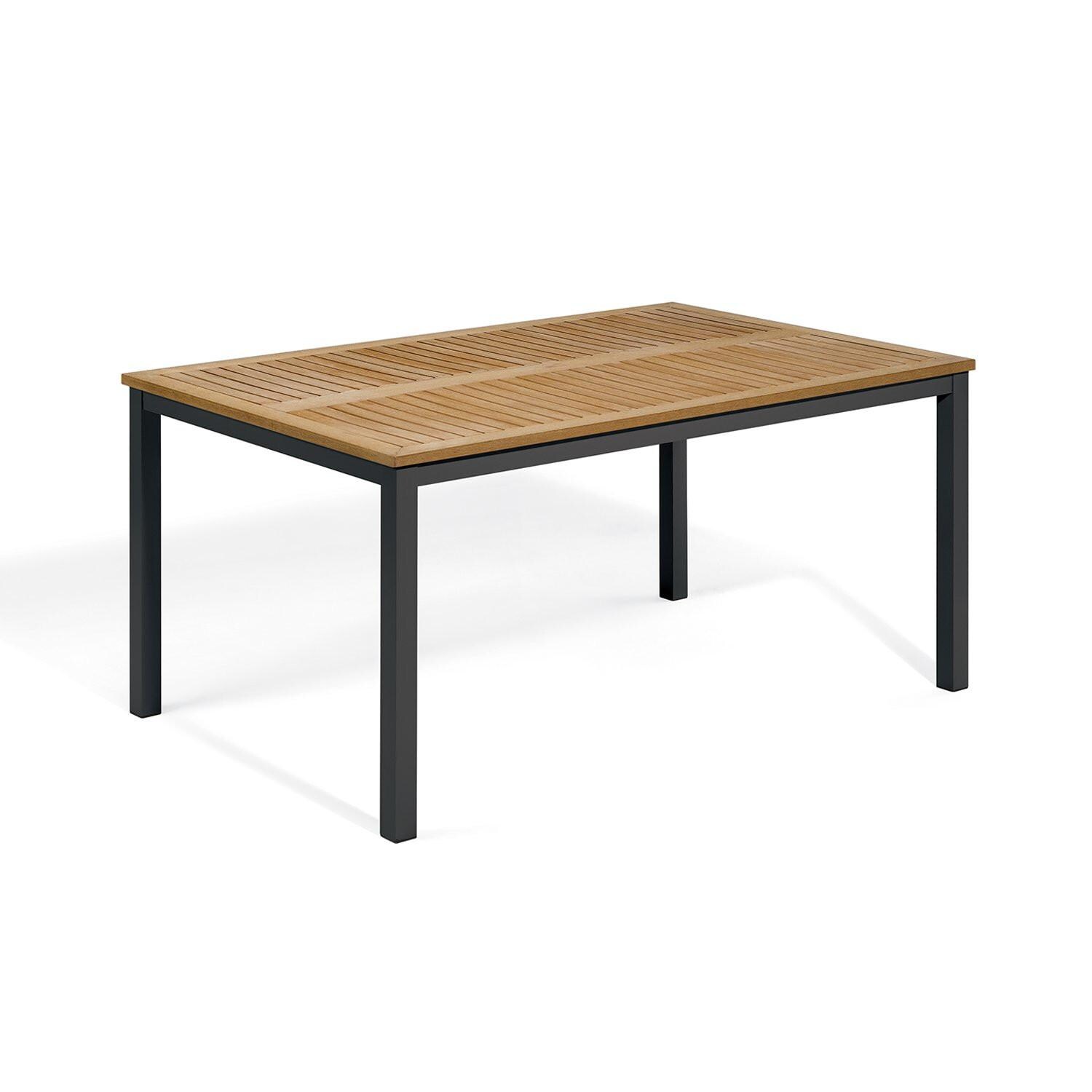 Oxford Garden Travira 63 X 40 Inch Rectangular Carbon Aluminum Dining Table W/ Natural Tekwood Top