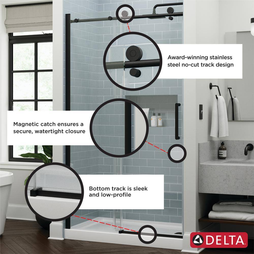 Delta Exuma 60 in. W x 76 in. H Sliding Frameless Shower Door in Matte Black with 38 in. (10 mm) Clear Glass SDIS160-MB-R