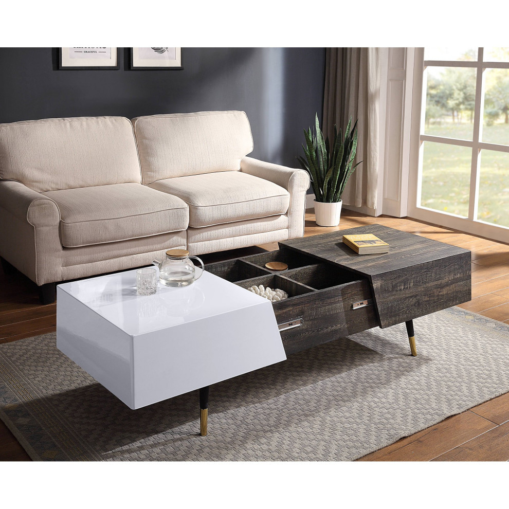 Unique Elegant Coffee Table  Gold Capped Legs  Expandable Top  White/Rustic Oak   Midcentury   Coffee Tables   by Declusia  Houzz