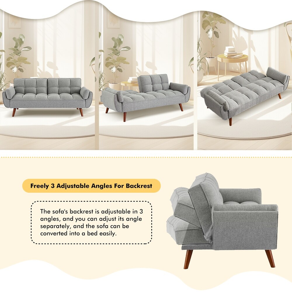 75.39 IN. Futon Sofa Bed  Convertible Upholstered Couch Sleeper with Reclining Sleeper Split Tufted Back