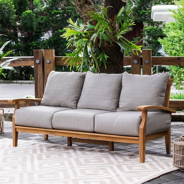 Caterina Teak Patio Sofa With Cushion Beige Cambridge Casual