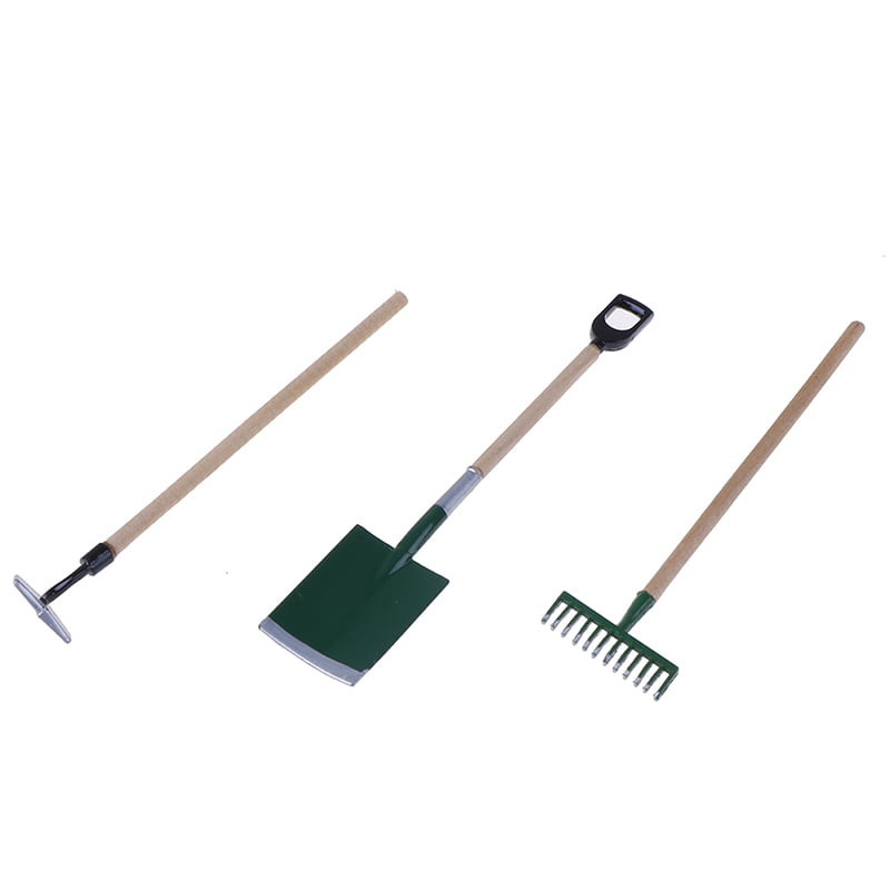 3psc/Set Metal Garden Spade Rake Tools For Dolls House Miniatures Accessories