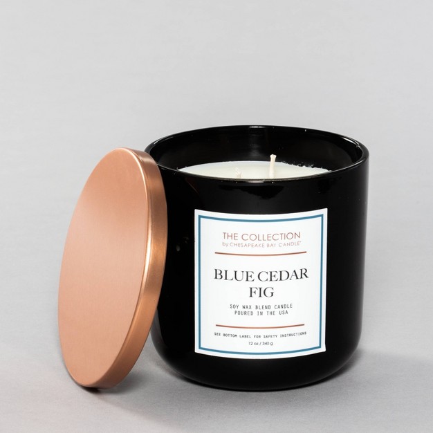 2 wick Black Glass Blue Cedar Fig Lidded Jar Candle 12oz The Collection By Chesapeake Bay Candle