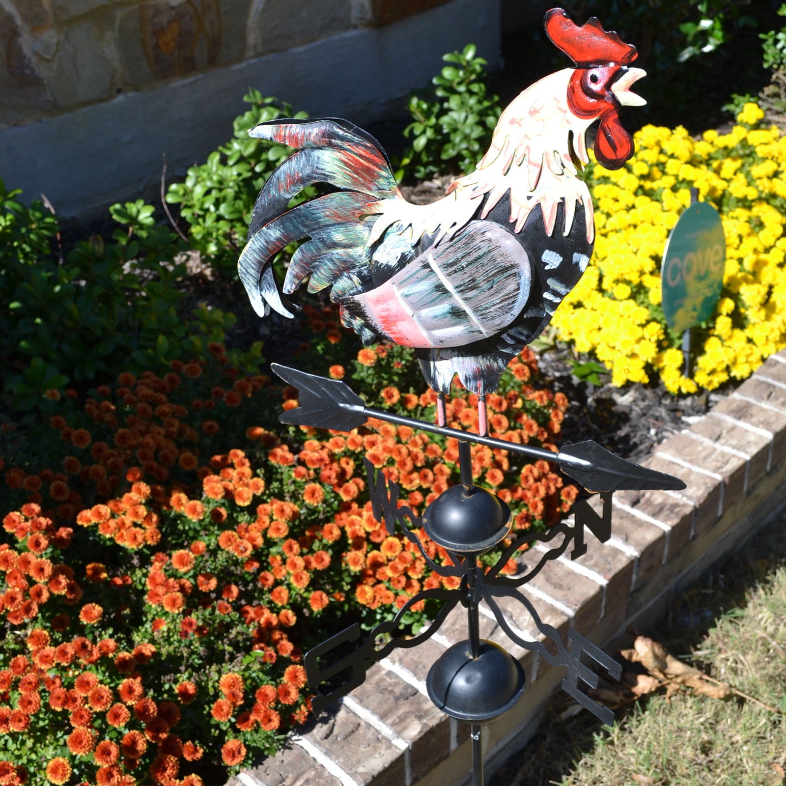 Westcharm Metal Rooster Weathervane | Wind Wheel Garden Stake With Crowing Rooster Ornament | Chicken Garden Weather Vane， 48 Inch. Tall