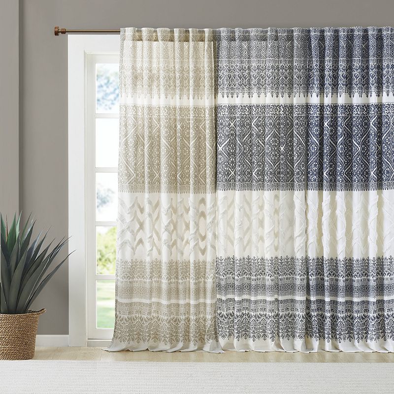 INK+IVY Mila Cotton Light Filtering Printed Rod Pocket 1 Window Curtain Panel with Chenille Detail