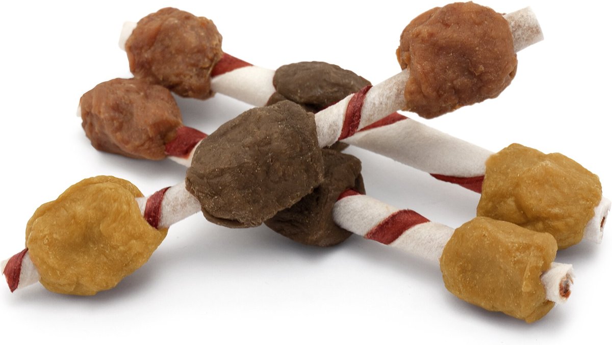 RUFFIN' IT Chomp'ems Five Flavor Kabobs Chicken， Duck and Liver Recipe Dog Treats， 24 count