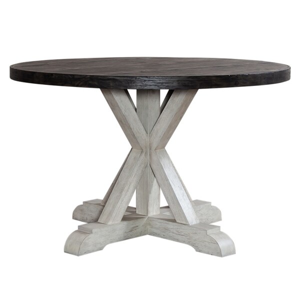 Willowrun Rustic White Weathered Gray Pedestal Table Set