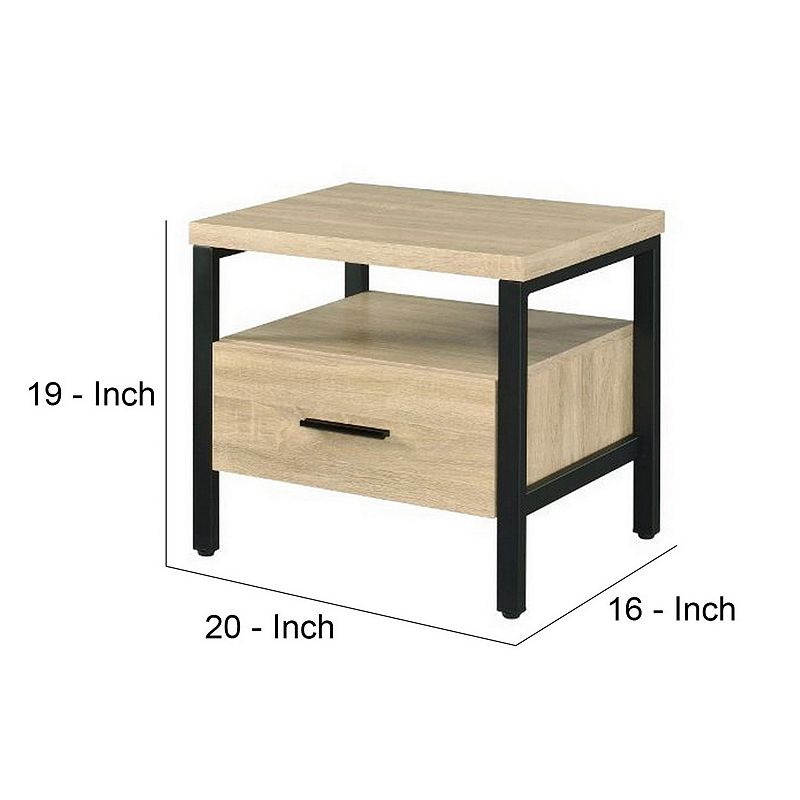 Accent Table with Metal Leg and 1 Tier Shelf，Brown and Black