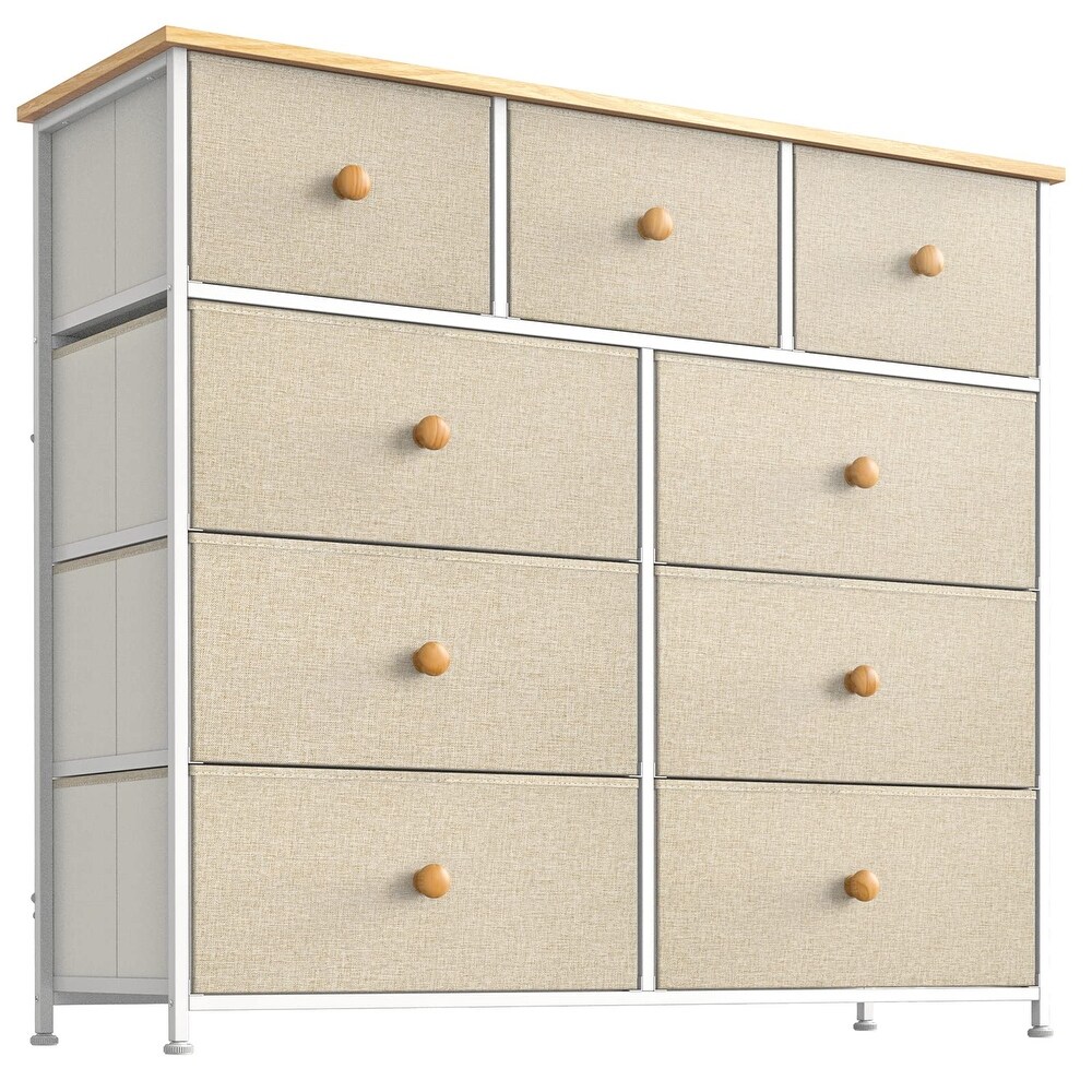 9 Drawer Dresser for Bedroom Chest of Drawers Closets Large Capacity Organizer Tower Steel Frame Wooden Top