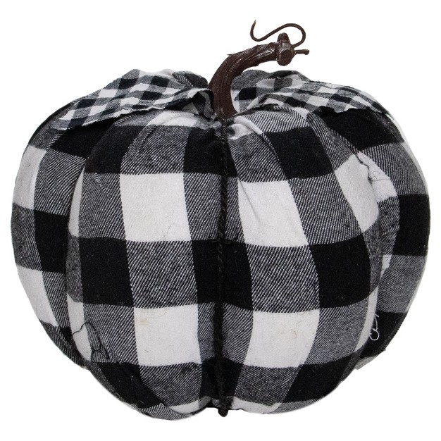 Black And White Buffalo Plaid Fall Harvest Tabletop Pumpkin