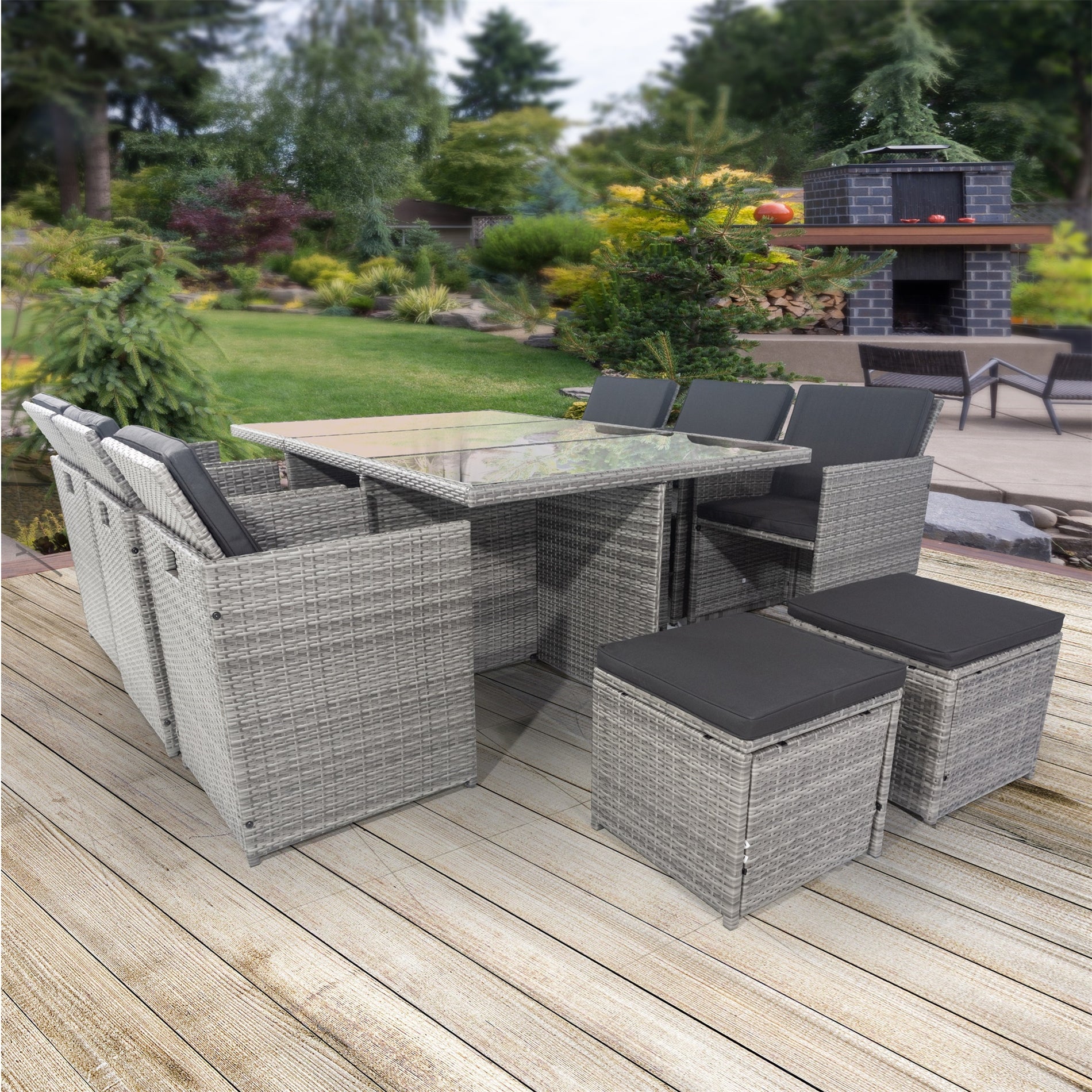 11 Pieces Patio Rattan Dining Sets with Glass Table - Overstock - 37385319