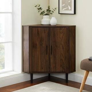 Welwick Designs Dark Walnut Wood Modern 2-Door Corner Accent Cabinet HD9098