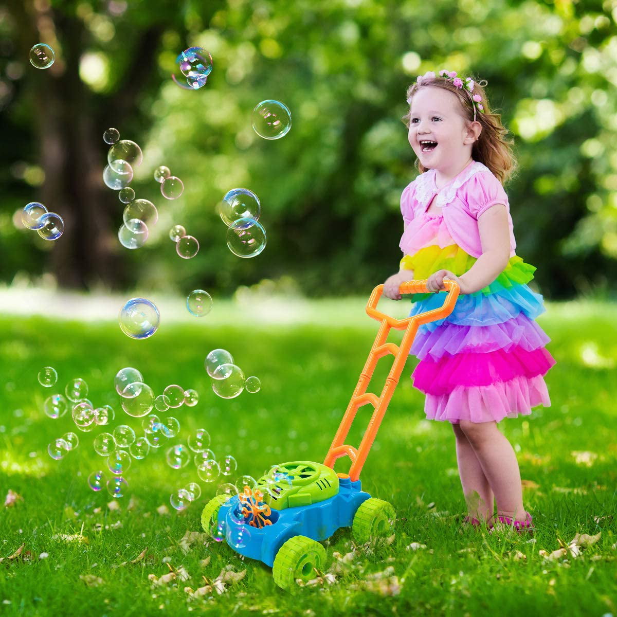 Bubble Mower for Toddlers， Kids Bubble Blower Machine Lawn Games， Outdoor Push Toys， Birthday Toys Gifts for Preschool Baby Boys Girls