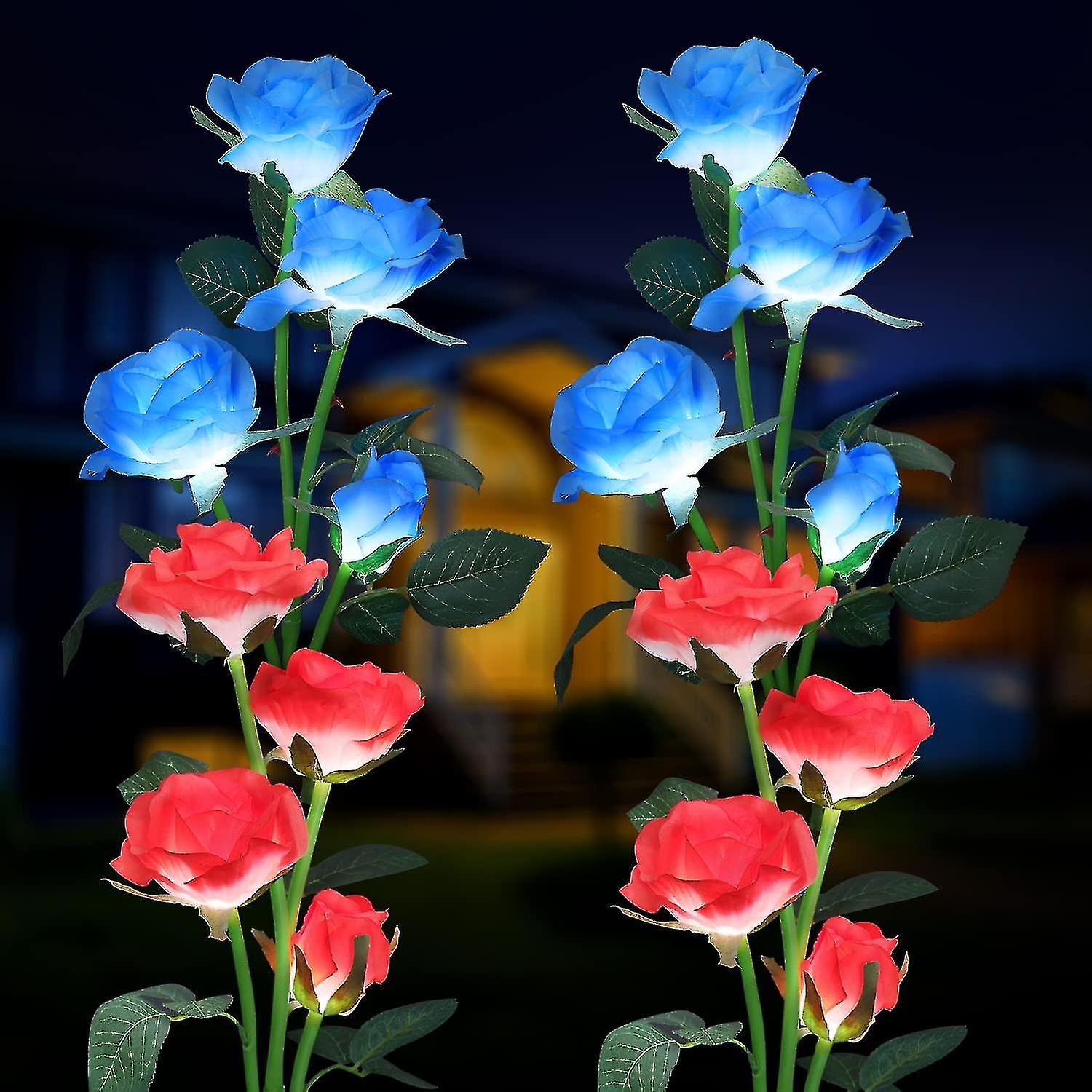 Solar Lights Outdoor Decorative， 4pcs Solar Garden Lights Realistic Rose Flowers， Waterproof Solar F