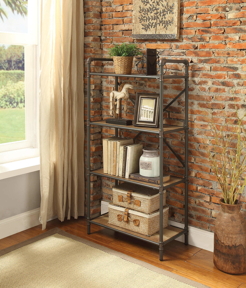 ACME Iyla Bookshelf  Sandy Gray and Oak   Industrial   Bookcases   by Acme Furniture  Houzz