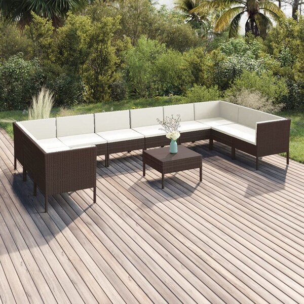 11 Piece Patio Lounge Set with Cushions Poly Rattan Brown - Overstock - 35848173