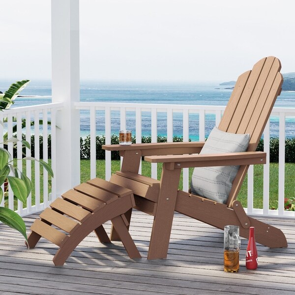 WINSOON 2Piece All Weather HIPS Outdoor Adirondack Chair with CupHolder and Ottoman