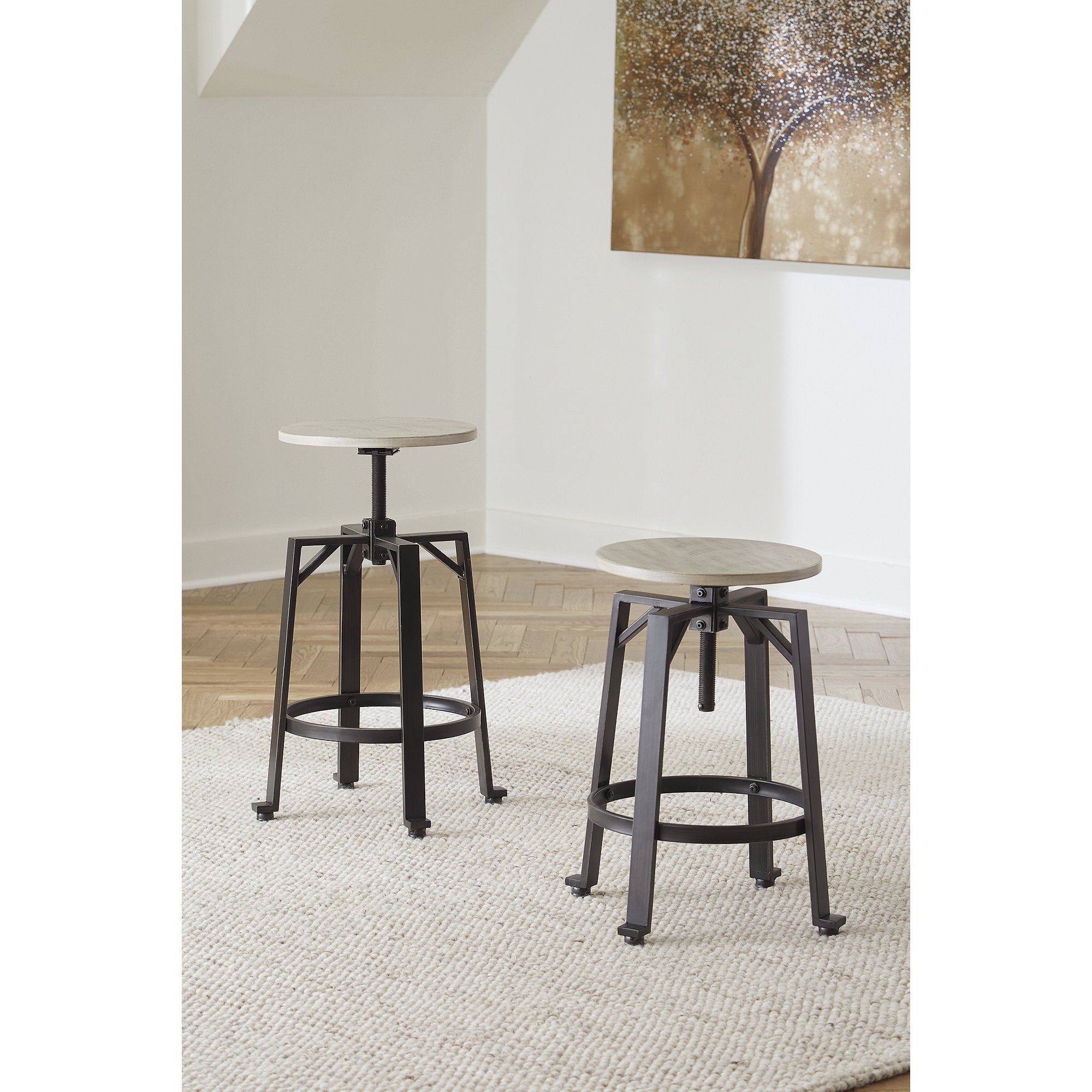 Signature Design by Ashley Karisslyn Whitewash/Black Adjustable Height Swivel Counter Stool (Set of 2) - 19