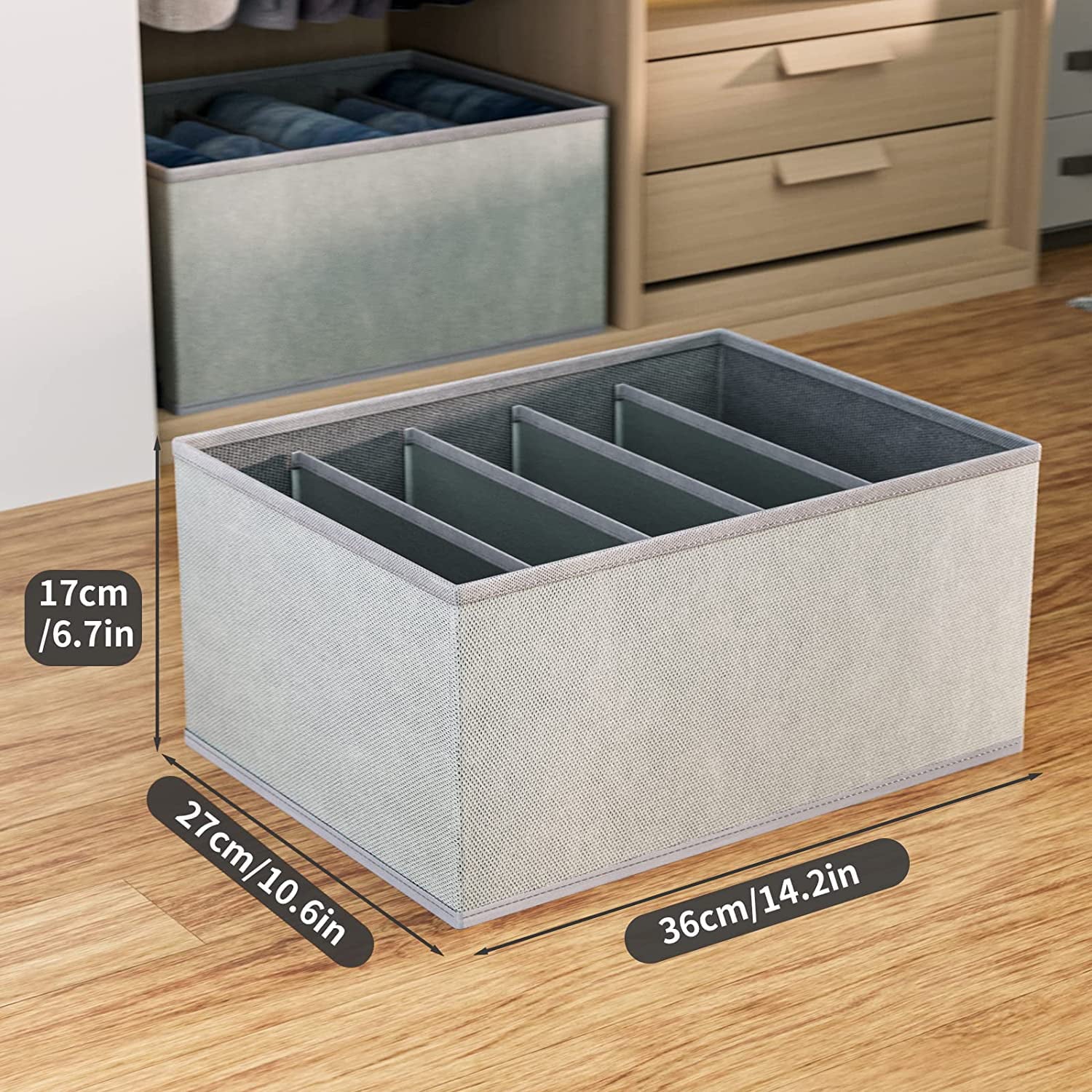 DIMJ Drawer Organizer for Clothes, Storage Bin for Jeans, Wardrobe Clothes Organizer for Folded Clothes, Fabric Cube Storage Box for Sweater, Dresses, Pants (2 Packs, Grey)