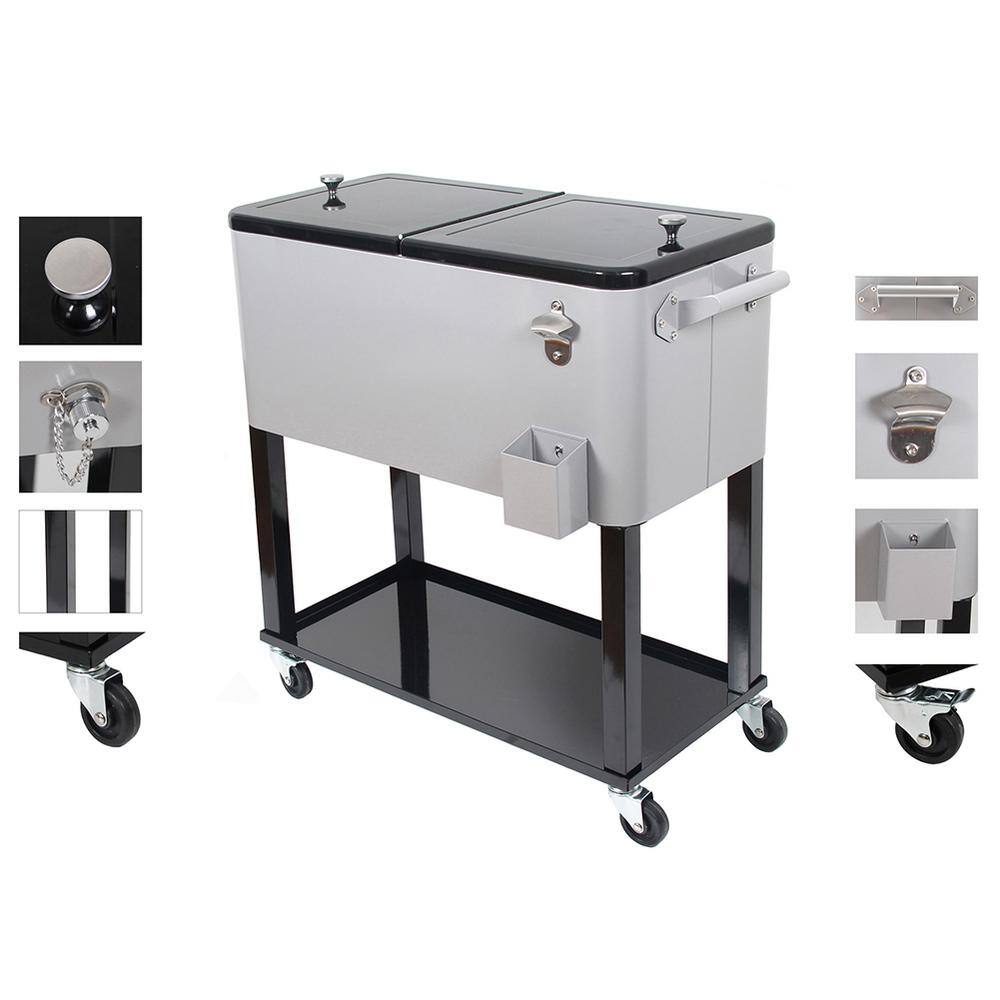 UPHA 80 Qt. Stainless Steel Rolling Patio Cooler with Wheels in Silver HD-COOLER-SILVE