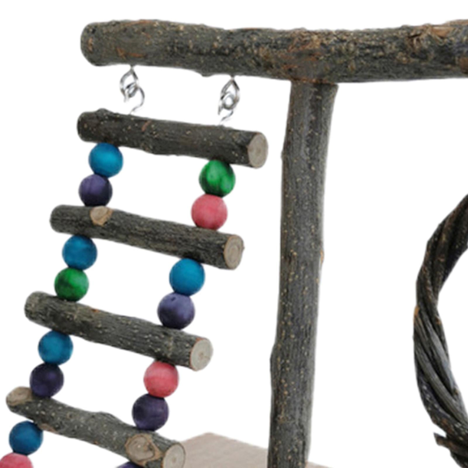 Pet Bird Playstand Parrot Playground Toy Wooden Perch Ladder Climbing Platform ， Style A 32x29x26cm