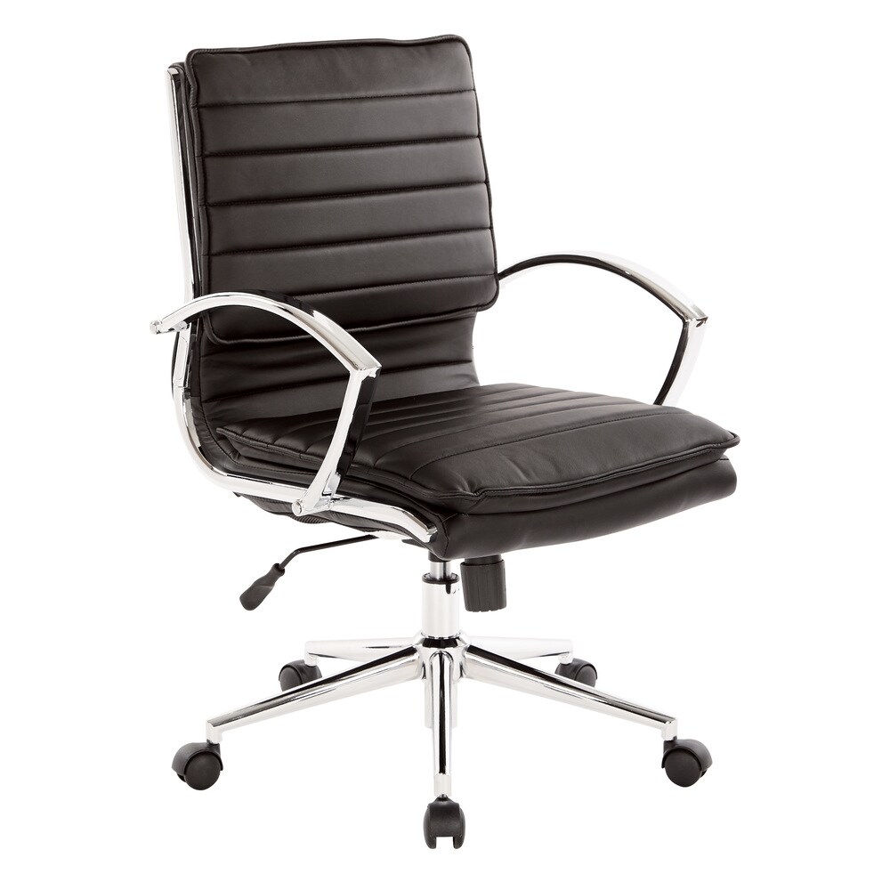 Faux Leather Chair/ Chrome Base Mid back Professional Managers Chair w/ Removable Sleeves