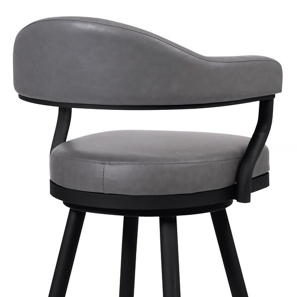 Amador Barstool in a Black Powder Coated Finish and Vintage Grey Faux Leather