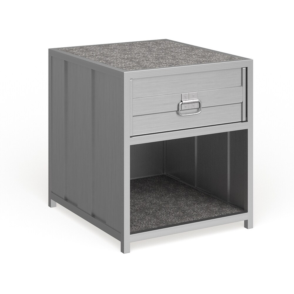 Woolf Industrial Silver Metal 1 Drawer Nightstand with USB Ports by Carbon Loft