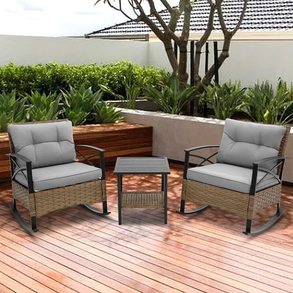 3 Pcs Patio Conversation Rocking Chair Set