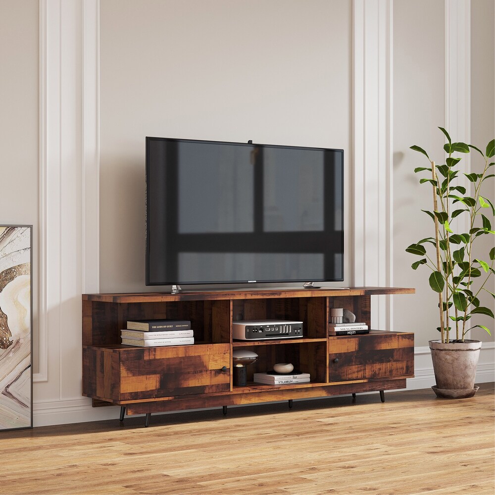 TV Stand Entertainment Centers Console Table with 2 Doors and 4 Open Shelves