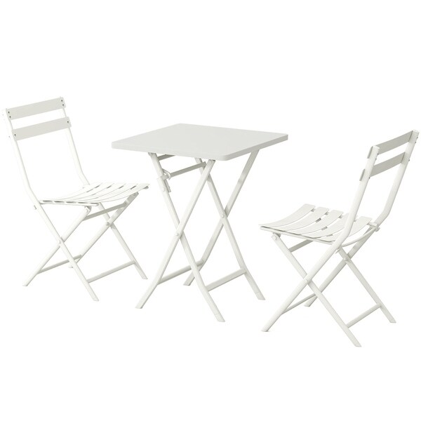 3 Piece Patio Bistro Set of Foldable SquareTable and Chairs