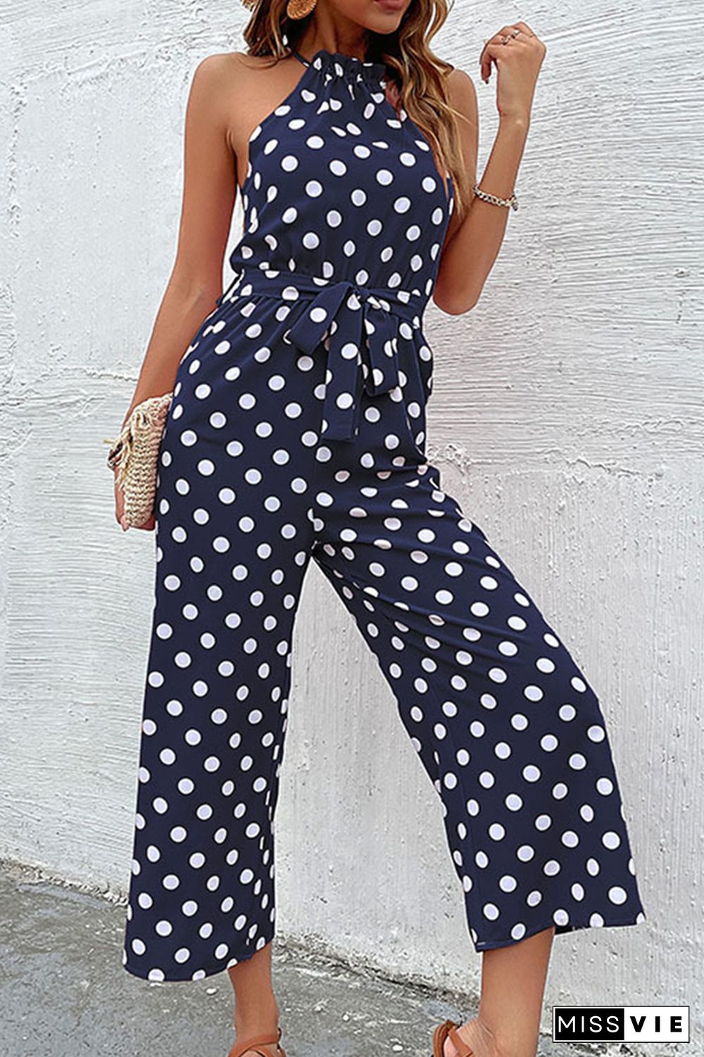 Polka Dot Long Pants Loose Jumpsuit Wholesale